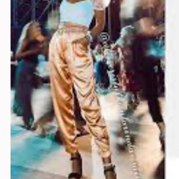 Zara Tangerine Orange Satin Finish High Waist Trousers Pants .Size L - Picture 3 of 16